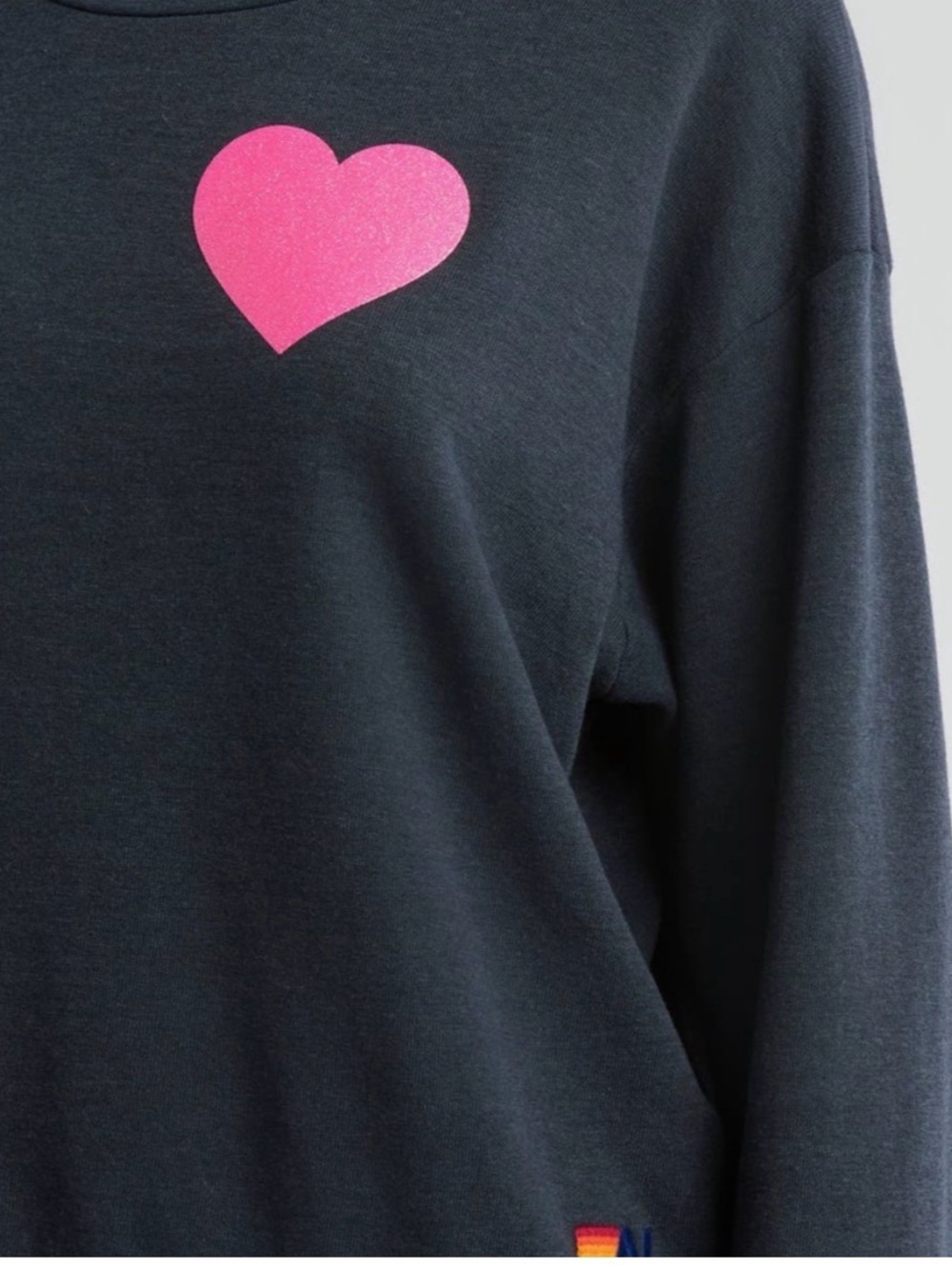 Aviator Nation Charcoal Sweatshirt with Pink Heart Graphic - Picture 2 of 7